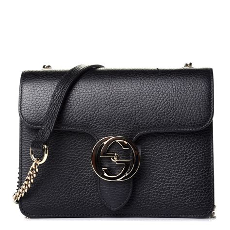 gucci dollar calfskin interlocking medium shoulder bag black|gucci double g shoulder bag.